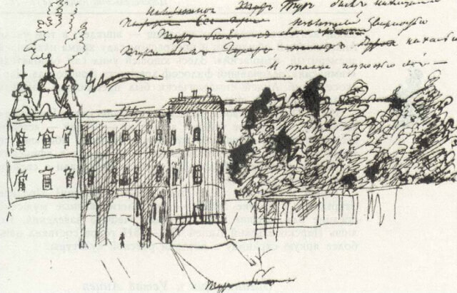 Рисунок А. С. Пушкина на рукописи романа «Евгений Онегин
