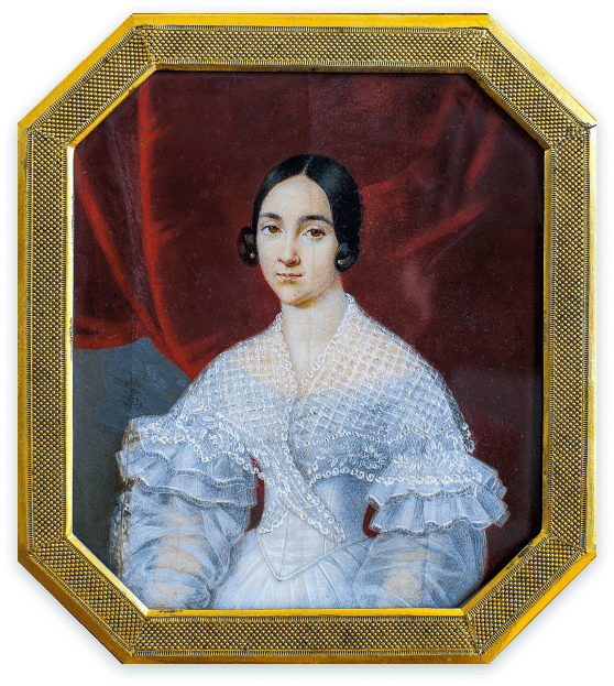Портрет баронессы Екатерины Николаевны де Геккерн, урождённой Гончаровой. Худ. — Леон Жан-Батист Сабатье. 1838