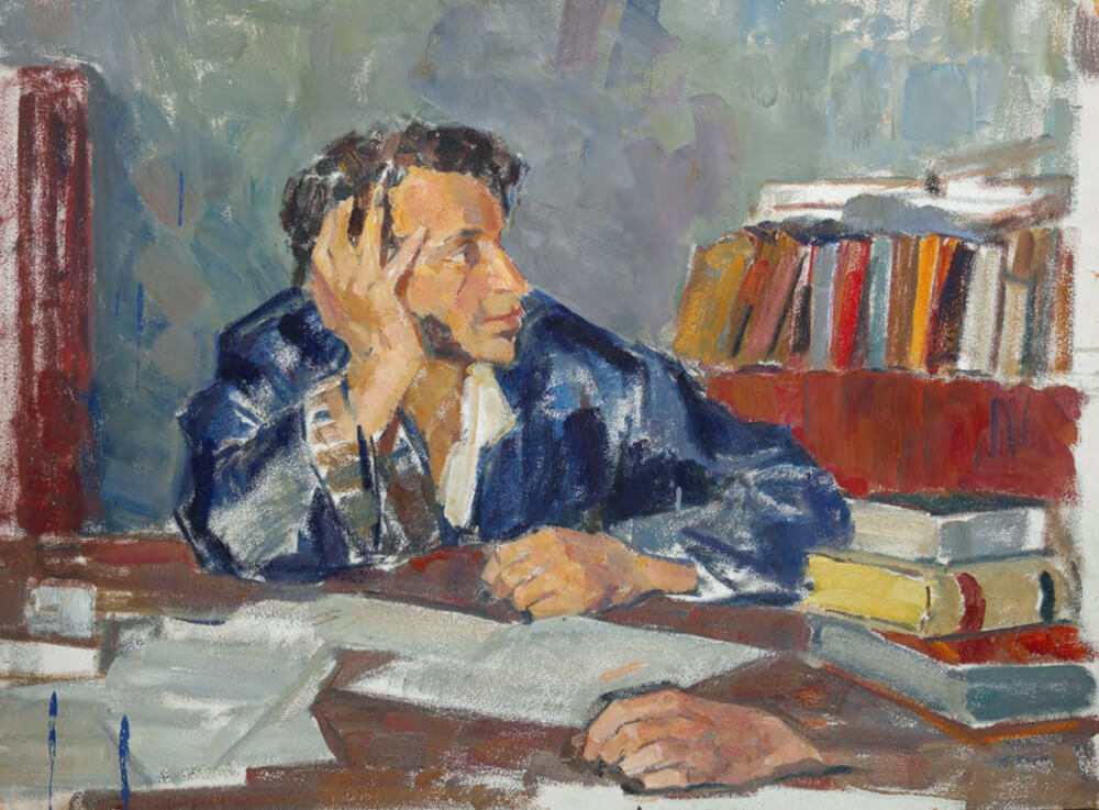 Пушкин за письменным столом. Худ. — Н. П. Ульянов. 1936-194